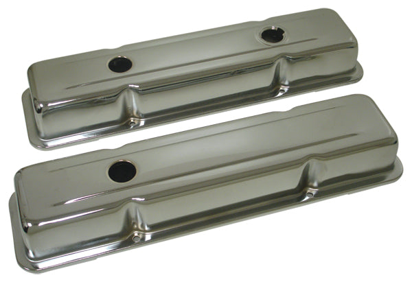 1958-86 STEEL CHEVY SB 283-305-327-350-400 OEM STYLE SHORT VALVE COVERS - BLACK CHROME
