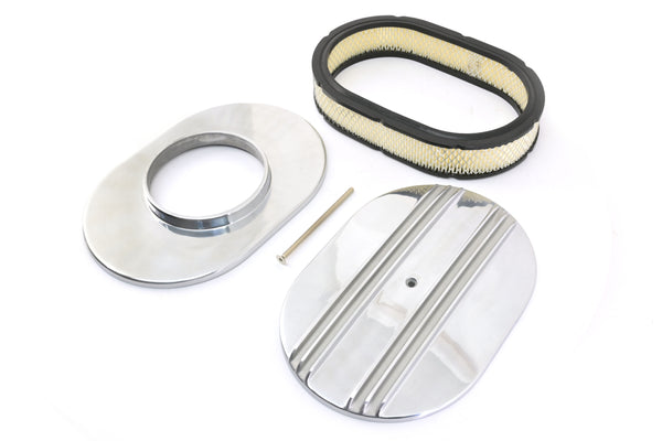 CHEVY-FORD-MOPAR 12" OVAL POLISHED ALUMINUM AIR CLEANER - PARTIAL FINNED