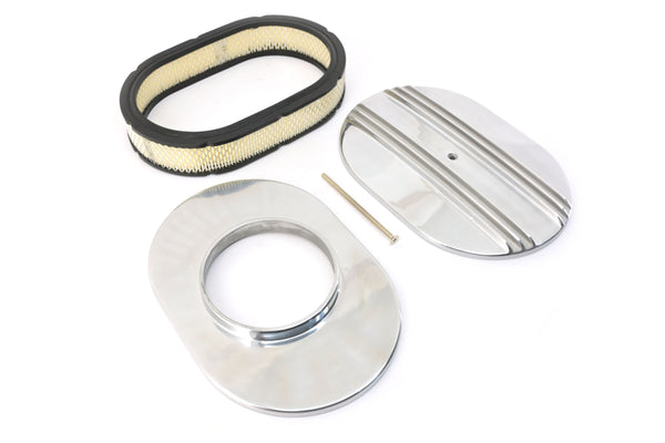 CHEVY-FORD-MOPAR 12" OVAL POLISHED ALUMINUM AIR CLEANER - PARTIAL FINNED