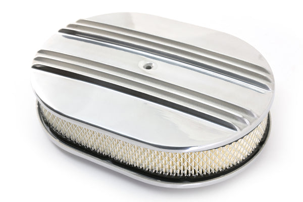 CHEVY-FORD-MOPAR 12" OVAL POLISHED ALUMINUM AIR CLEANER - PARTIAL FINNED