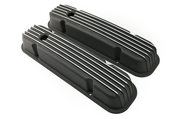 PONTIAC 326-455 POLISHED ALUMINUM VALVE COVERS - FINNED BLACK