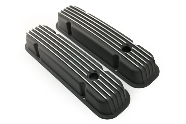 PONTIAC 326-455 POLISHED ALUMINUM VALVE COVERS - FINNED BLACK