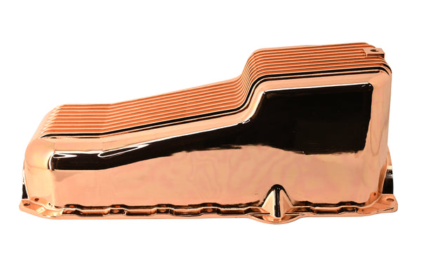 1986-02 CHEVY SMALL BLOCK 305-327-350 V8 ALUMINUM STOCK CAPACITY OIL PAN - RETRO FINNED - COPPER