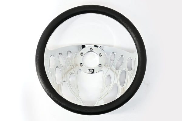 14" CHROME BILLET ALUMINUM STEERING WHEEL W- HALF WRAP - 9 HOLE