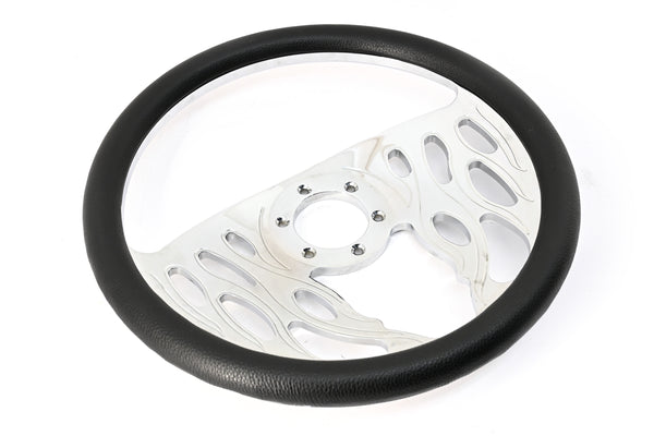 14" CHROME BILLET ALUMINUM STEERING WHEEL W- HALF WRAP - 9 HOLE