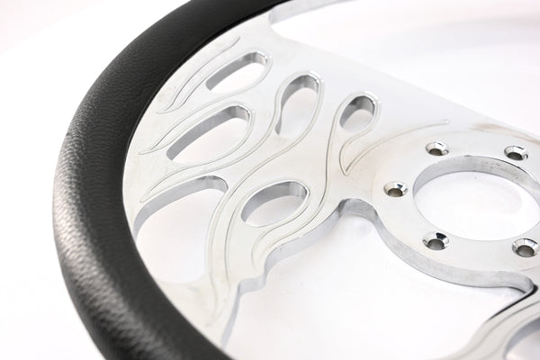 14" CHROME BILLET ALUMINUM STEERING WHEEL W- HALF WRAP - 9 HOLE