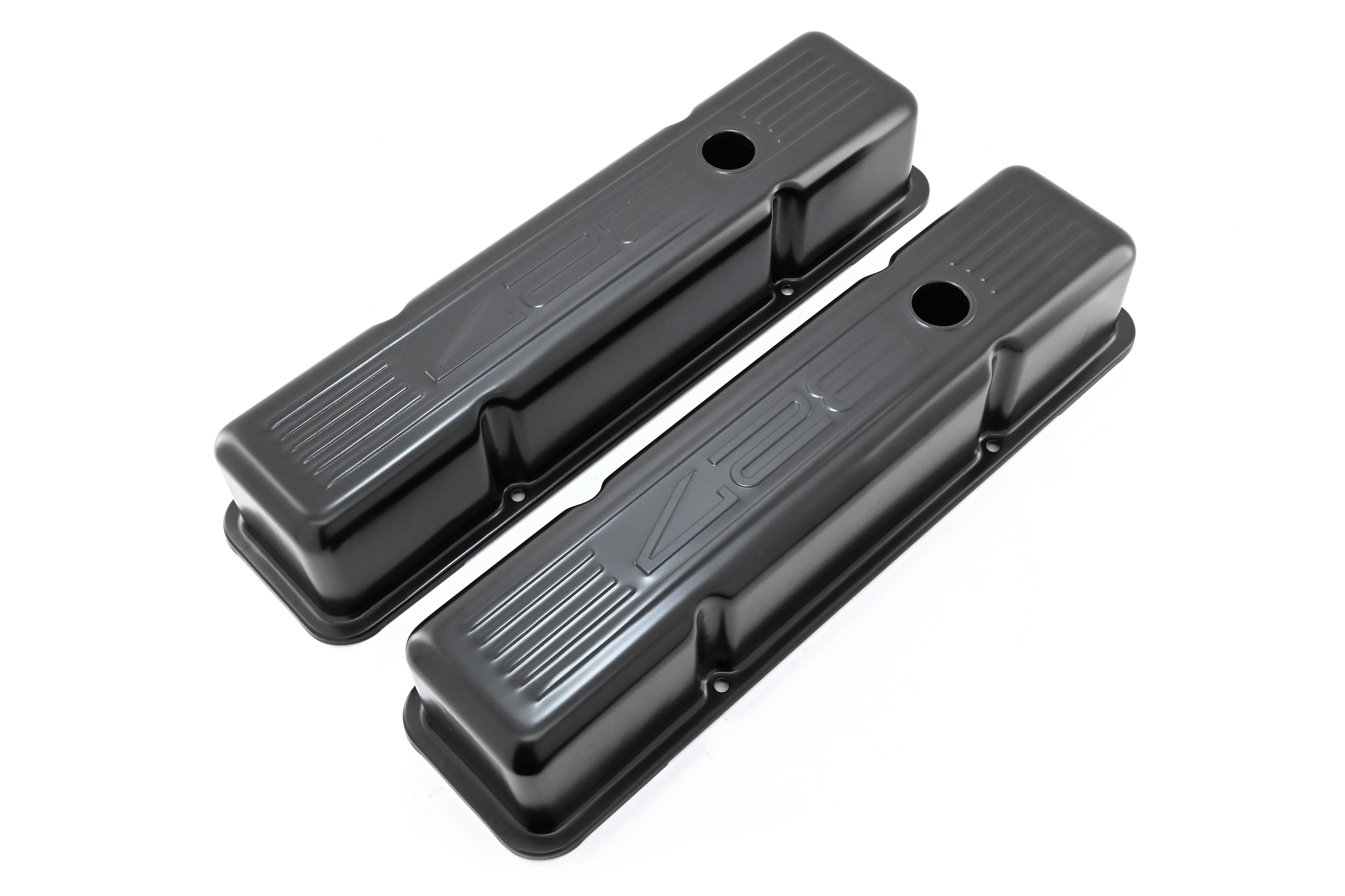 1958-86 CHEVY SMALL BLOCK 327 TALL STEEL VALVE COVERS - EDP BLACK