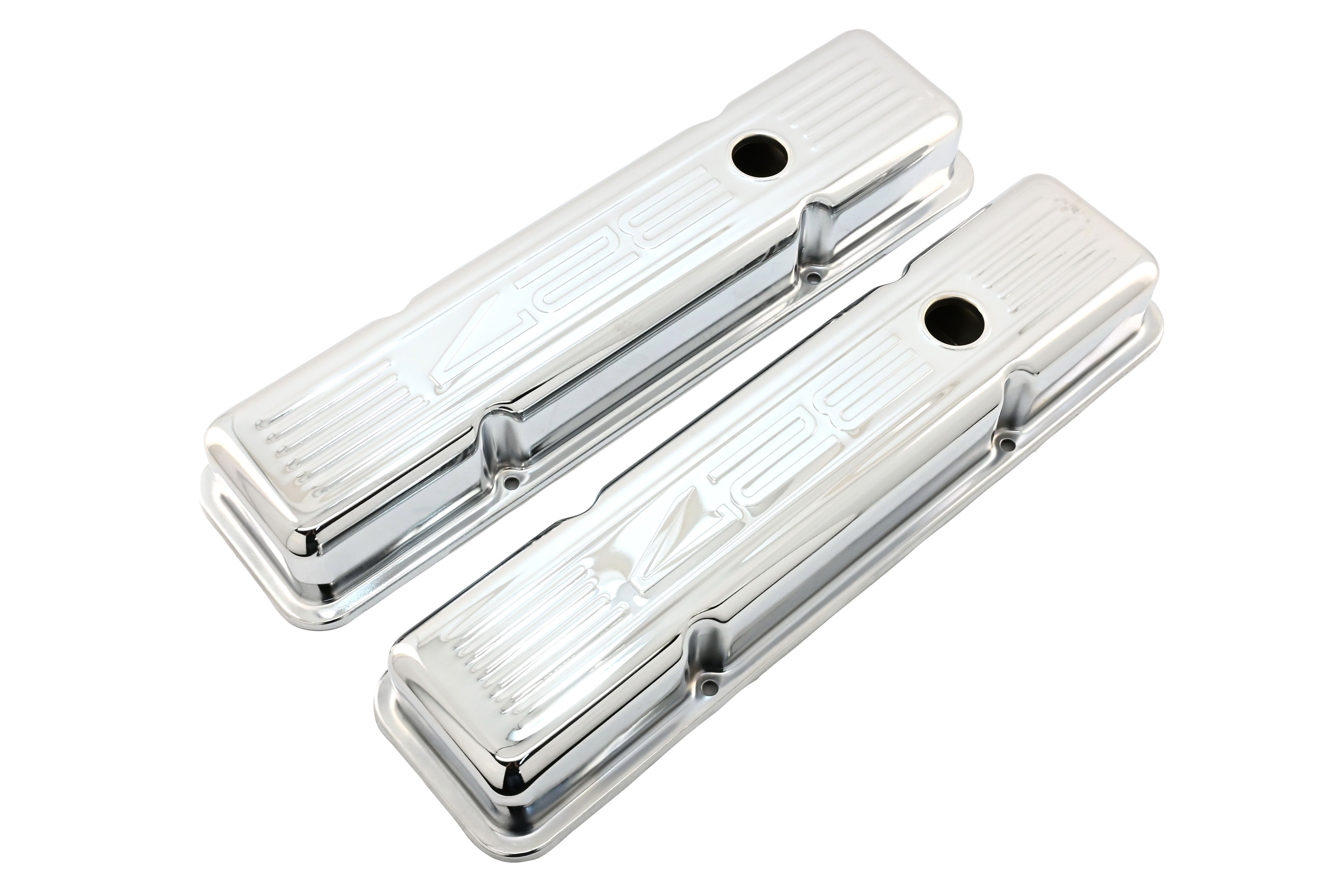 1958-86 CHEVY SMALL BLOCK 327 SHORT STEEL VALVE COVERS - CHROME W