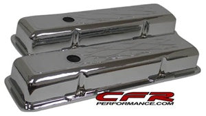 CFR Performance Compatible/Replacement Aluminum Chevy SB 283–350 Short Valve Covers with Flamed - Chrome
