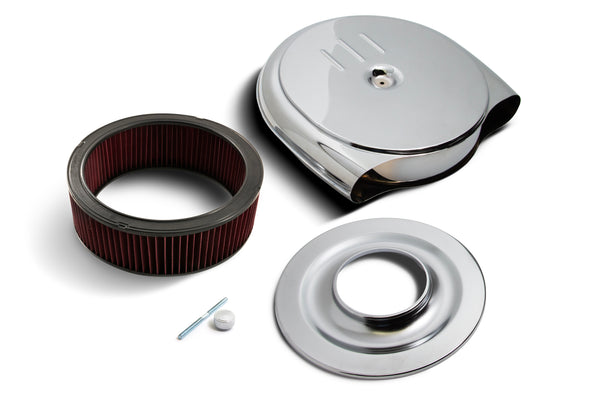 CFR Performance Retro-Style Air Cleaner Assembly – 15½" x 16" Round, Chrome, ¾" Raised Base – Compatible with 4-Barrel Carbs (1951–56 Oldsmobile & Cadillac Style) 7/8 Scale