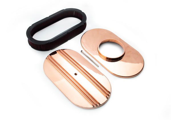 CHEVY-FORD-MOPAR ALUMINUM 15" OVAL AIR CLEANER PAPER FILTER PARTIAL FINNED - COPPER