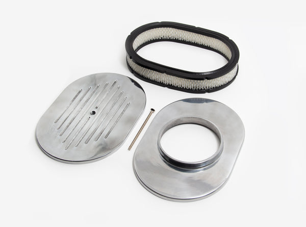 CHEVY-FORD-MOPAR 12" OVAL POLISHED ALUMINUM AIR CLEANER - BALL MILLED