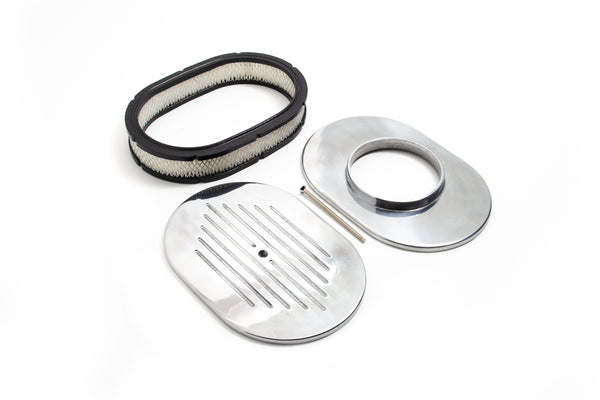 CHEVY-FORD-MOPAR 12" OVAL POLISHED ALUMINUM AIR CLEANER - BALL MILLED