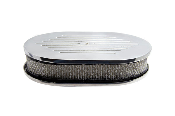 CHEVY-FORD-MOPAR 12" OVAL POLISHED ALUMINUM AIR CLEANER - BALL MILLED