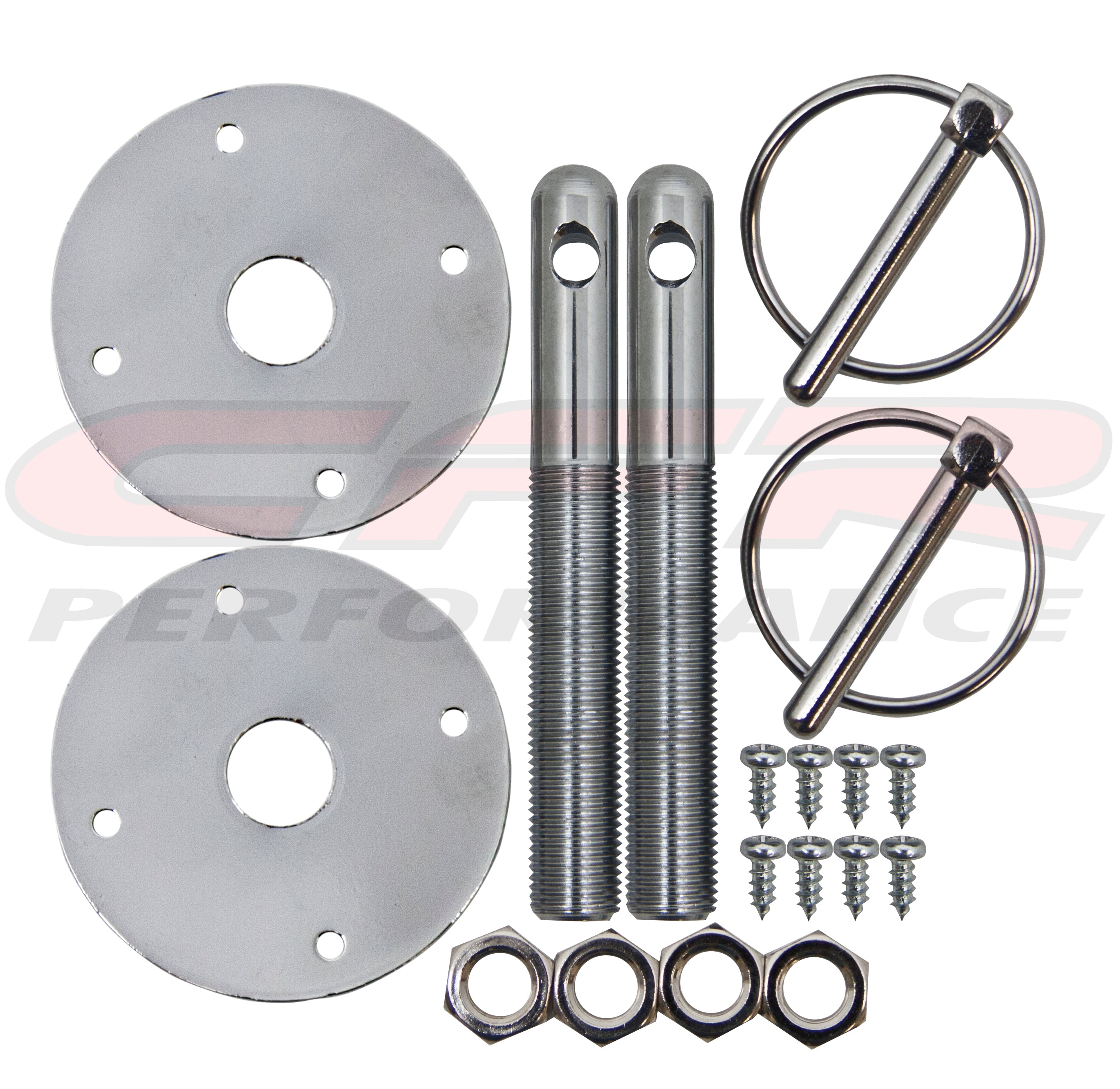 STEEL HOOD PIN KIT 1/4" FLIP OVER PIN 1/2" HOOD PIN CHROME CFR