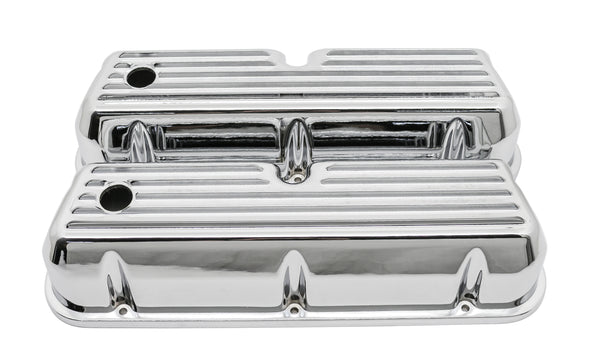 1962-85 FORD SMALL BLOCK 289-302-351W-5.0L TALL CHROME ALUMINUM VALVE COVERS - FULL FINNED