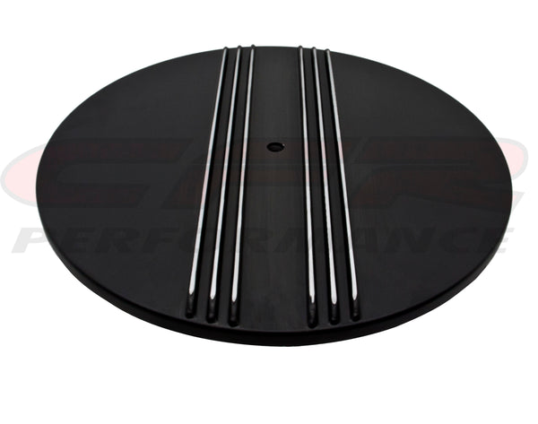 ALUMINUM 14" ROUND AIR CLEANER TOP POLISHED PARTIAL FINNED - BLACK