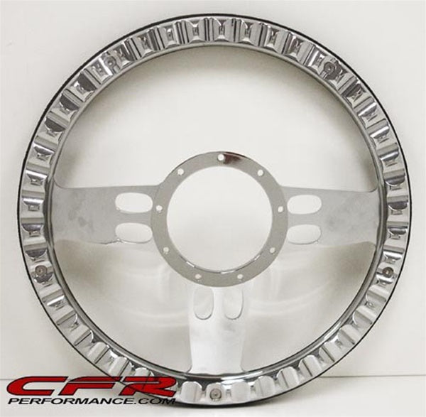 14" CHROME BILLET ALUMINUM STEERING WHEEL W- HALF WRAP - 9 HOLE