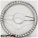 14" CHROME BILLET ALUMINUM STEERING WHEEL W- HALF WRAP - 9 HOLE