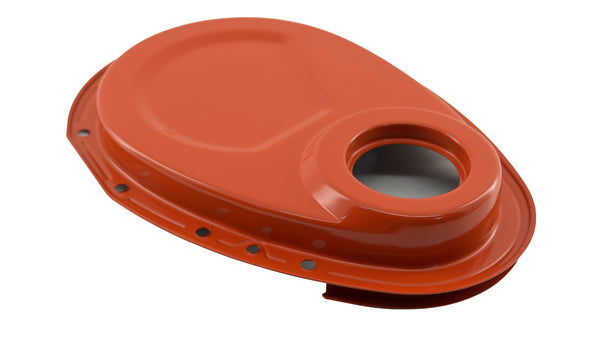 Steel Timing Chain Cover Fits 1955–1995 Chevy SBC 283–400 – Painted Orange