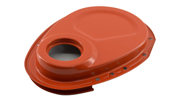 Steel Timing Chain Cover Fits 1955–1995 Chevy SBC 283–400 – Painted Orange