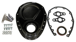 STEEL 1955–95 CHEVY SB 283–305–327–350–400 TIMING CHAIN COVER KIT – BLACK