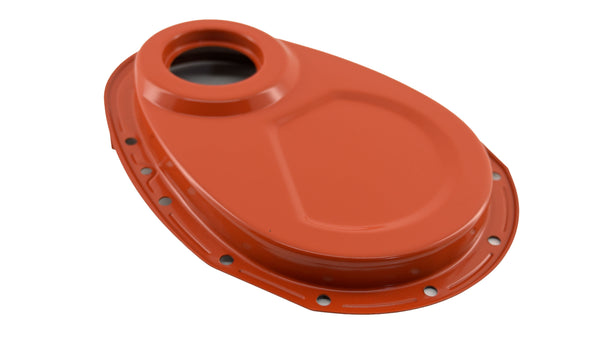 Steel Timing Chain Cover Fits 1955–1995 Chevy SBC 283–400 – Painted Orange