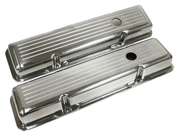 1958-86 CHEVY SMALL BLOCK 283-305-327-350-400 SHORT POLISHED ALUMINUM VALVE COVERS - BALL MILLED