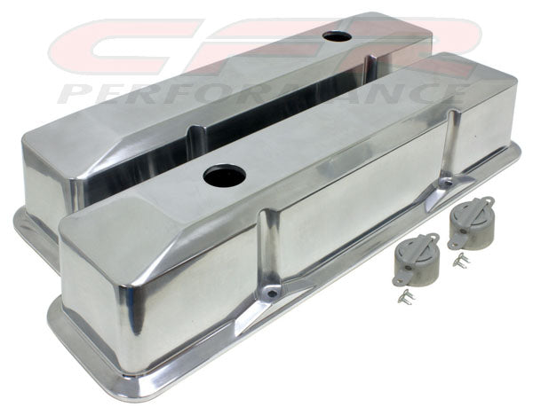 CFR Performance Compatible/Replacement Aluminum 1958–86 Chevy SB Recessed Tall Valve Covers Smooth - Polished