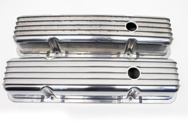 AMORACING Polished Aluminum Tall Valve Covers – Fit Chevy SBC 283-400 1958-1986 – Perimeter Bolt, Finned