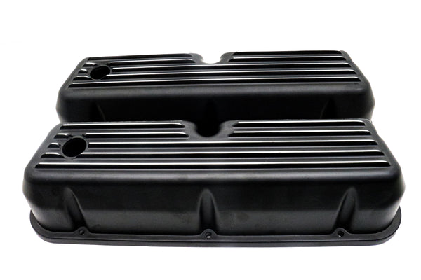 ALUMINUM 1962-85 FORD SB 289-302-351W 5.0 TALL VALVE COVERS POLISHED FINNED - BLACK