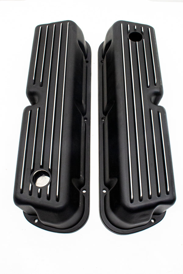 ALUMINUM 1962-85 FORD SB 289-302-351W 5.0 TALL VALVE COVERS POLISHED FINNED - BLACK