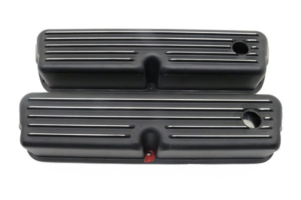 ALUMINUM 1962-85 FORD SB 289-302-351W 5.0 TALL VALVE COVERS POLISHED FINNED - BLACK