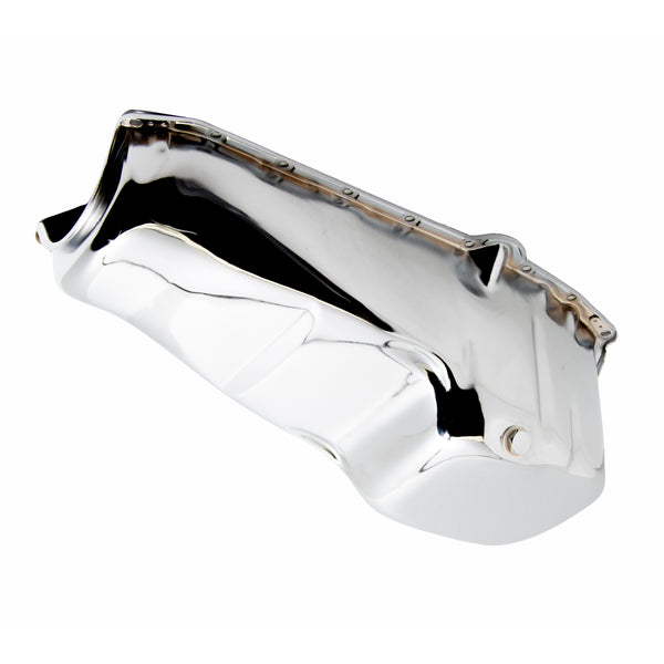 1958-79 CHEVY SMALL BLOCK 283-305-327-350-400 STOCK OEM STYLE OIL PAN - CHROME