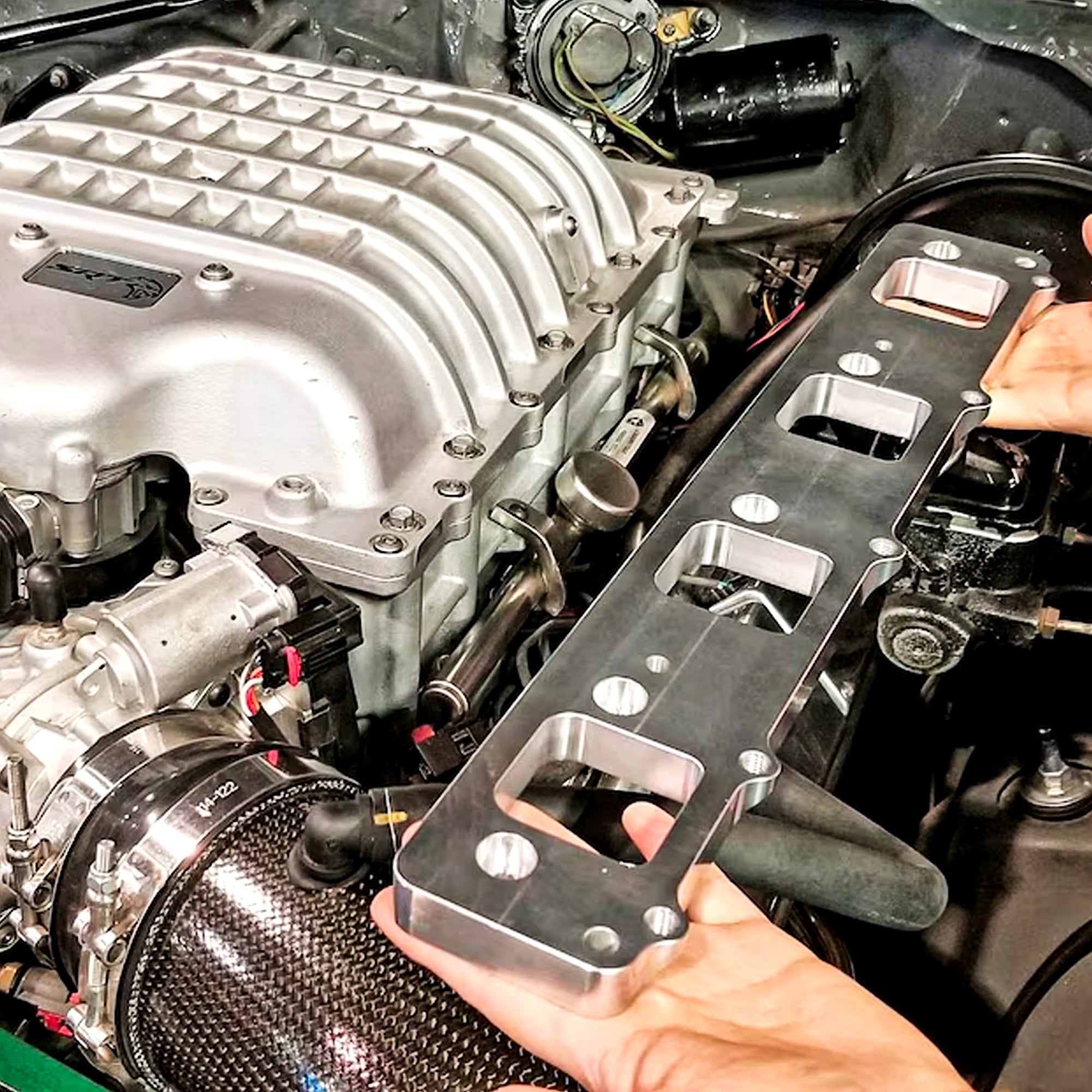 ALUMINUM MOPAR HEMI GEN III 3 HELLCAT SUPERCHARGER TO HEAD ADAPTER PLA ...