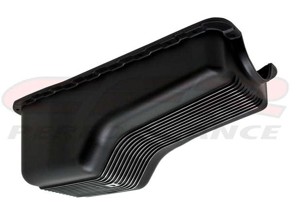 ALUMINUM FORD SB 65-87 260-289-302 OIL PAN POLISHED RETRO FINNED - BLACK