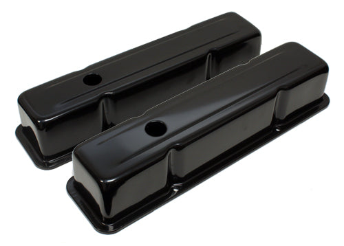 1958-86 CHEVY SMALL BLOCK 283-305-327-350-400 TALL STEEL VALVE COVERS - BLACK