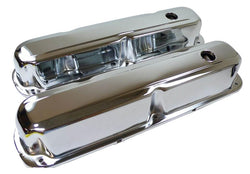 Steel Valve Covers Fits 1967–1989 Mopar SB 318-340-360 – Short Style – 1 Hole – Chrome