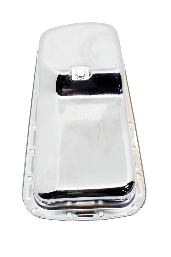 Steel Oil Pan - Fits 1967–1987 Chrysler/Mopar BB 361 383 400 413 440 & HEMI 426 Engines – Rear Sump, 5-Quart Capacity – Chrome Finish