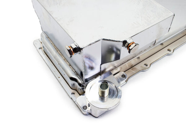 STEEL CHEVY GM LS ENGINES OIL PAN 7 QT FILTER ADAPTER - CHROME