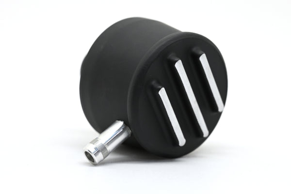 ALUMINUM BREATHER PCV VALVE  POLISHED FINNED - BLACK