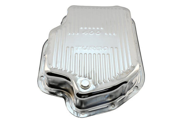 CHEVY-GM TURBO TH-400 STEEL TRANSMISSION PAN (DEEP SUMP) - CHROME