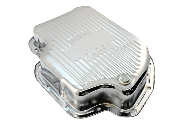 CHEVY-GM TURBO TH-400 STEEL TRANSMISSION PAN (DEEP SUMP) - CHROME