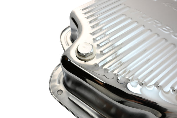 CHEVY-GM TURBO TH-400 STEEL TRANSMISSION PAN (DEEP SUMP) - CHROME