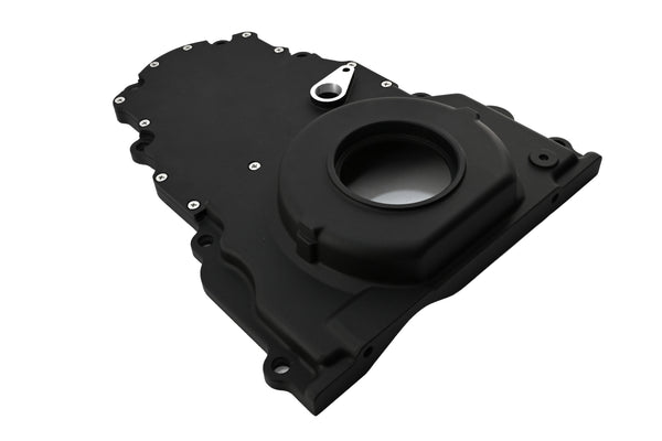 Aluminum Chevy LS Two Piece Timing Chain Cover With Cam Sensor Hole Fits LS Engines Up To Gen 4 – Black