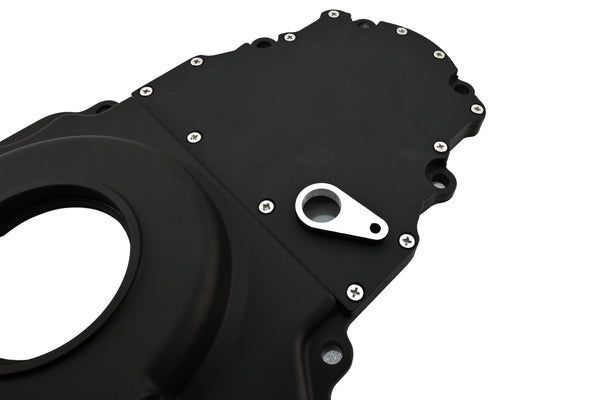 Aluminum Chevy LS Two Piece Timing Chain Cover With Cam Sensor Hole Fits LS Engines Up To Gen 4 – Black