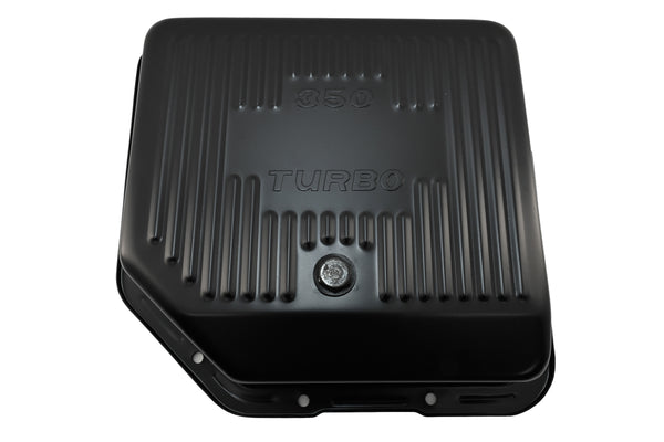 CHEVY-GM TURBO TH-350 STEEL TRANSMISSION PAN (DEEP SUMP) - BLACK