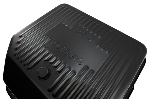 CHEVY-GM TURBO TH-350 STEEL TRANSMISSION PAN (DEEP SUMP) - BLACK