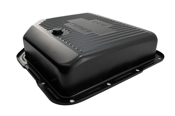 CHEVY-GM TURBO TH-350 STEEL TRANSMISSION PAN (DEEP SUMP) - BLACK