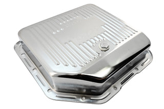 Steel Transmission Pan – Fits Chevy/GM TH-350 Turbo – Deep Sump – Stamped "350 Turbo" Logo – Chrome